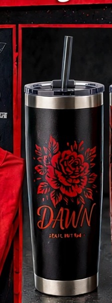 Personalized tumbler with a red rose and a name